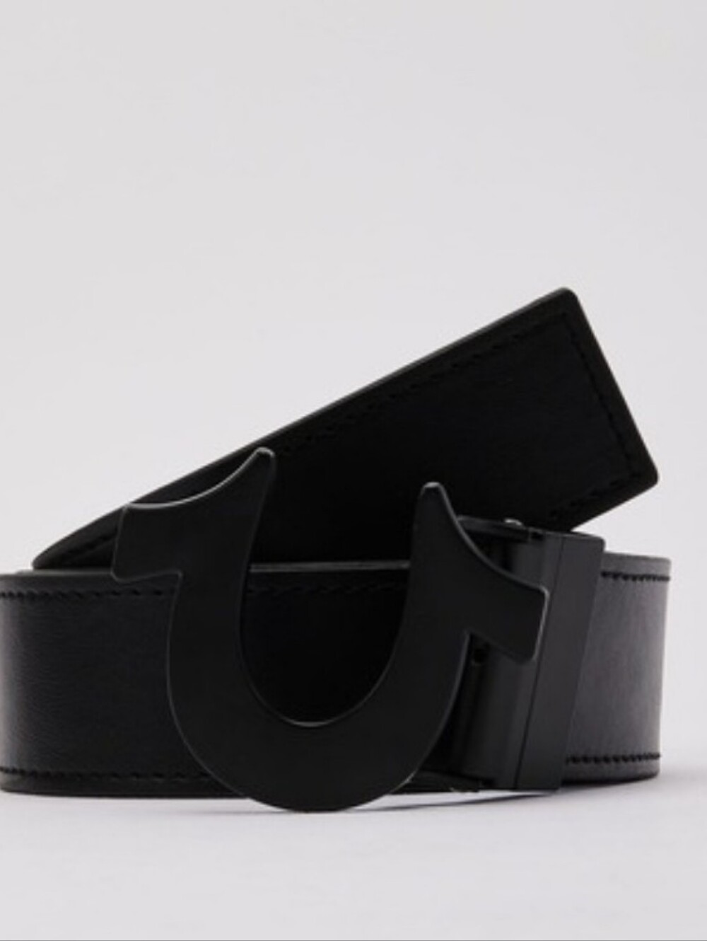 TRUE RELIGION Black Leather Belt with Matte Black Buckle